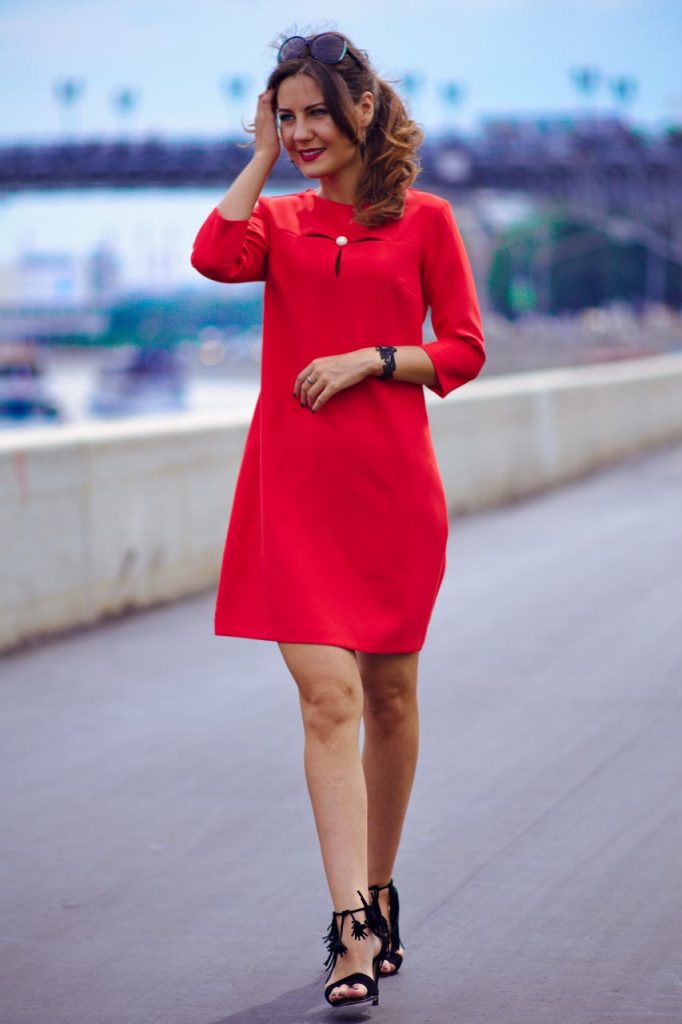 Платье красное, длина миди в интернет-магазине www.dressex.ru