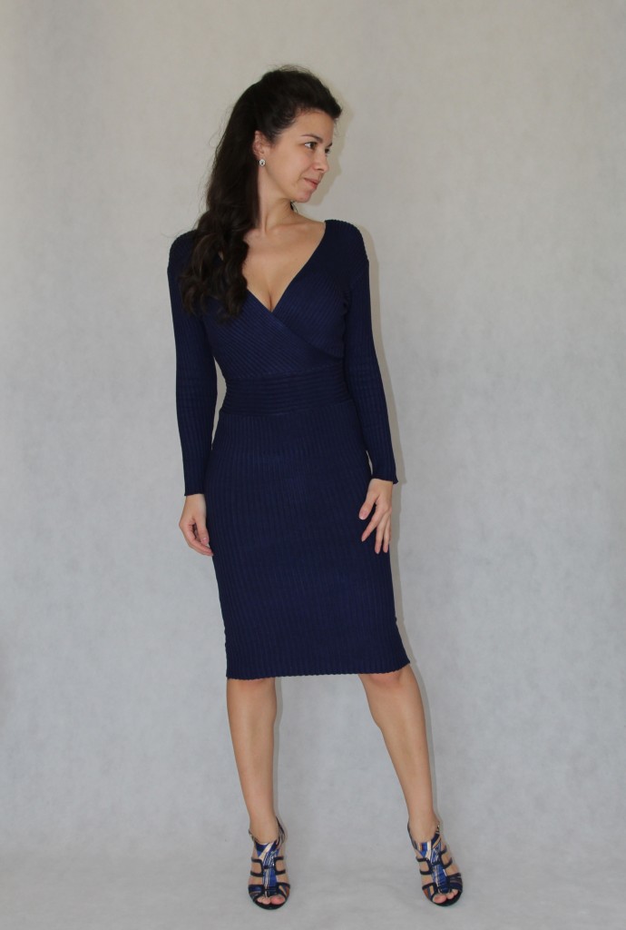 Платье миди трикотажное синее в интернет-магазине www.dressex.ru